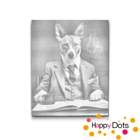 DOT Painting Dog with newspaper - Basenji