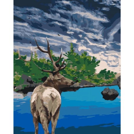 Peinture par numero Cerf pr&egrave;s du lac