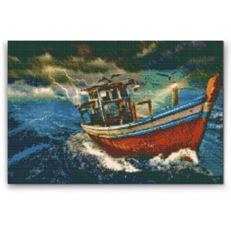 Diamond Painting Bateau de P&ecirc;cheur dans la Temp&ecirc;te