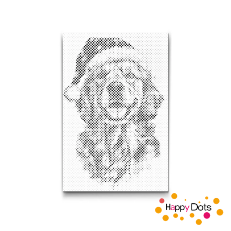 DOT Painting Happy dog with Christmas hat