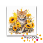 Diamond Painting Kat met zonnebloemen - Europees Korthaar 01