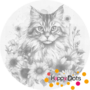 DOT Painting Cat with Sunflowers - Maine Coon