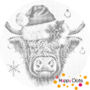 DOT Painting Highland Cattle with Christmas Hat